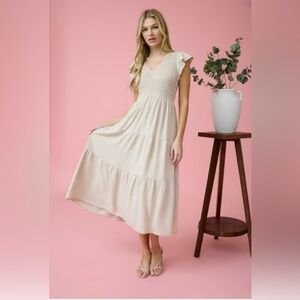 Flutter Sleeve Maxi Dress Khaki NWT